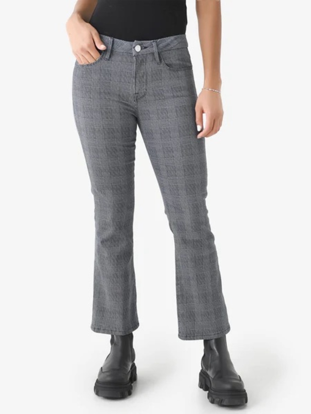 FRAME // Le Crop Mini Boot Washed Grey Plaid Stretch Jeans Cropped  Denim - Picture 13 of 13